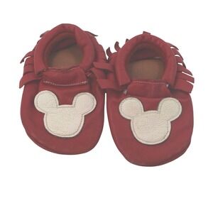 Red Leather Mickey Mouse Baby Moccasins Soft Sole Fringe Shoes
